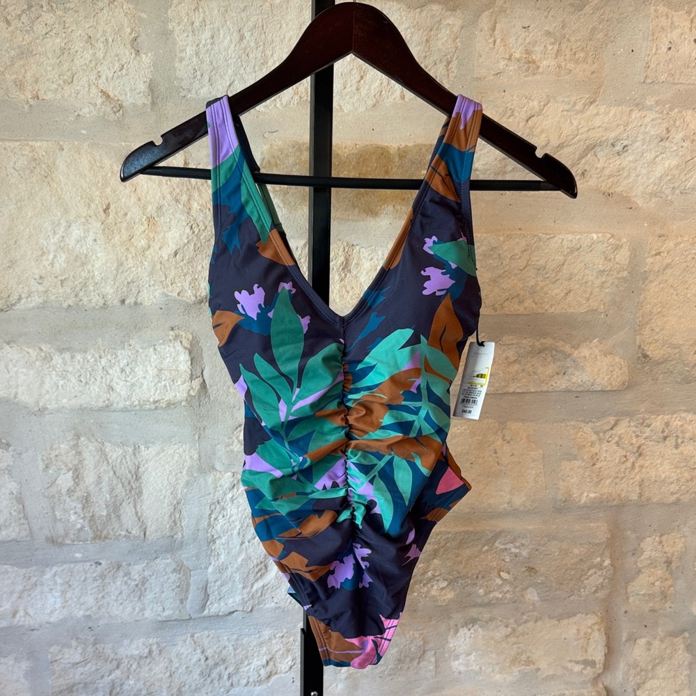 Tropical Leaf Print One Piece Swimsuit